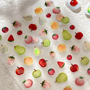 Glitter jelly fruit nail art stickers featuring 3D strawberry and watermelon designs