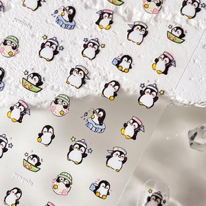 Autocollants 5D mignons pour ongles avec divers motifs de pingouins de dessin animé