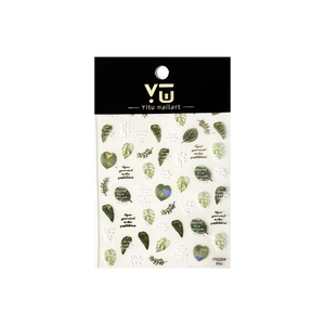 Yitu nailart leaf stickers with gold foil shells and white flowers for summer nails