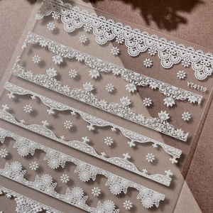 White 3D relief lace nail art stickers with elegant floral patterns, model YT4119