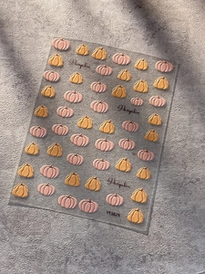 Detailed 3D relief pumpkin nail art sticker with YT3829 model and artistic typography