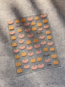 Detail of 3D embossed pumpkin nail art stickers YT3829 with autumn textures