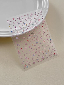 Macro detail of YT6416 Starlit Sky nail art stickers with colorful star patterns