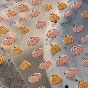 3D embossed pumpkin nail art stickers with metallic orange and matte purple textures