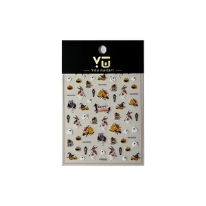 3D Halloween nail stickers featuring embossed witches, pumpkins, and ghosts YT4332