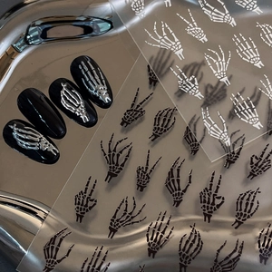 Gothic 3D embossed skeleton hand nail art stickers for Halloween dark style decoration