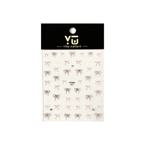 Sparkling gold bow nail stickers with small rhinestones on a white background