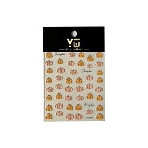 Embossed pumpkin nail art stickers with orange patterns and YT3829 packaging