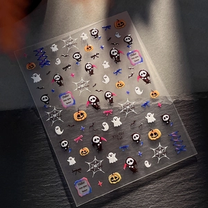 Ghost and pumpkin embossed Halloween nail art stickers with spooky dark elements