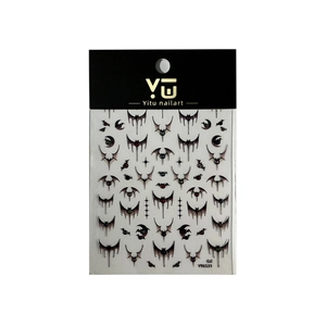 Gothic bat wing and crescent moon nail art stickers with dark aesthetic patterns