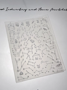 Detailed close-up of metallic silver zodiac star sign nail stickers with constellation motifs