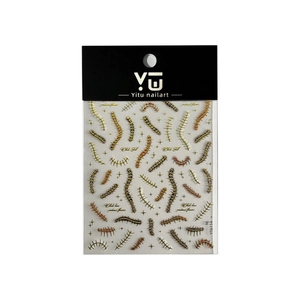 3D gold fishbone nail art stickers with artistic stitching and starry sky patterns