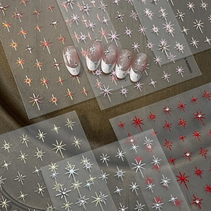 Metallic Starburst Nail Art Stickers With Rhinestones Star Self-Adhesive Nail Decals For Women DIY Beauty Decoration