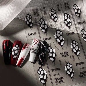 Gothic Horror Face Spider Halloween Nail Art Stickers Dark Aesthetic Black White Red DIY Manicure Decals For Women Party Decoration
