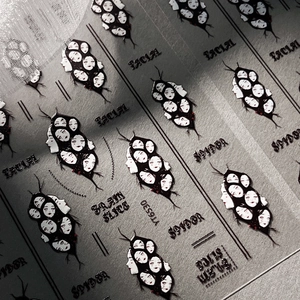 Gothic Halloween nail stickers featuring dark face masks and spider motifs on YTG530 decal sheet
