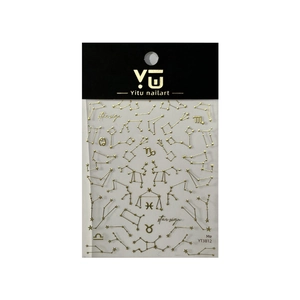 Gold constellation nail art stickers with star sign patterns and metallic finish
