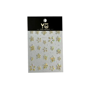 3D embossed frangipani nail art stickers with pearlescent finish and floral designs