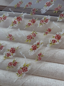 Macro shot of 3D embossed red rose nail stickers with white lace textures YT6301