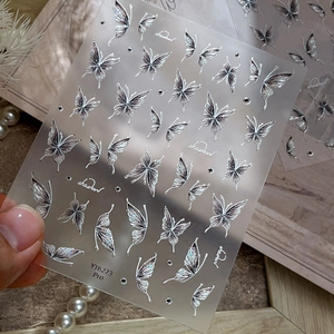3D embossed laser silver butterfly nail art stickers with vintage shadow effect YT6273