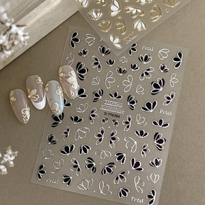 Autocollants à Ongles Métalliques en Relief 3D Pétale de Fleur Or Argent Or Rose Minimaliste Décoration de Manucure DIY Femmes