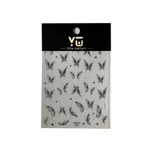 Relief starlight butterfly nail stickers with silver laser finish and dark retro design