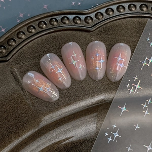 Silver holographic star nail art stickers and purple translucent press-on nails set