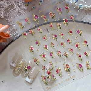 Embossed Rose Nail Stickers Vintage Floral Self Adhesive Nail Art Decals With Gold Silver Laser Design For Women Manicure