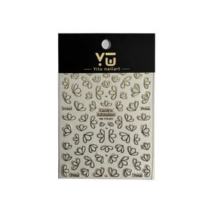 Autocollants nail art fleurs dorées avec motifs de pétales vintage sur fond blanc