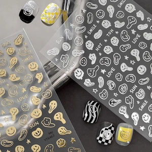 Relief Bronzing Melting Smile Face Nail Stickers Metallic Star Heart Letter Pattern Decals Luxury Fashion DIY Nail Art Decor