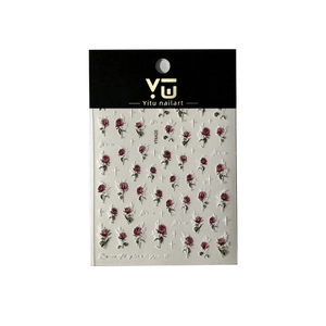 3D embossed nail art stickers featuring vintage red roses and cross symbols for DIY manicures