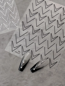 Detail view of YT5513 black and white geometric line nail art stickers with French V-shape