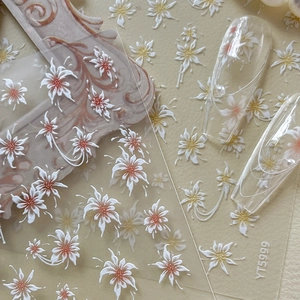 Autocollants à Ongles Fleurs en Relief 5D Décalcomanies à Ongles Adhésives Design Lys Marguerite Florale Blanche 3D pour Décoration de Manucure DIY Femme