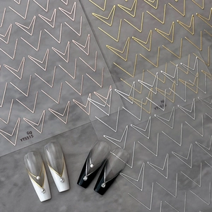 Metallic V-Shape Geometric Line Nail Art Stickers French Style Gold Silver Black White DIY Manicure Decoration Decals
