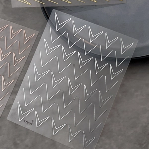Minimalist chevron V-shaped metallic nail art stickers in silver, gold and rose gold