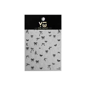 Minimalist black and white bow nail art stickers with elegant embossed ribbon patterns