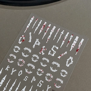 3D embossed Halloween nail stickers with white skeletons and blood fangs for manicure decor