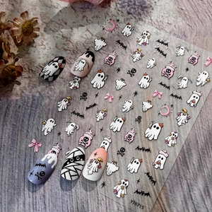 Halloween 5D Embossed Ghost Nail Art Stickers Cute Bat Skull Pink Bow Moon Self Adhesive DIY Manicure Decals For Women