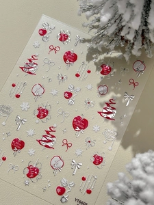 Autocollants de Noël pour ongles avec coques argentées, cœurs et flocons de neige givrés