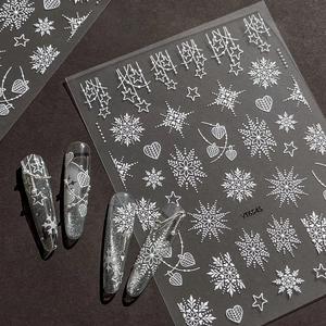 3D Embossed Christmas Snowflake Nail Stickers White Winter Star Heart DIY Nail Art Decals For Women Festive Decoration