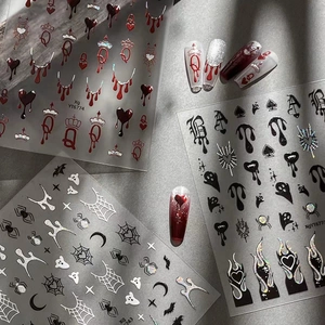 Gothic Halloween Nail Art Stickers 3D Relief Ghost Spider Web Heart Design Dark Punk Manicure Decals For Women Holiday DIY Decoration
