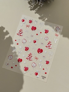 Détails des autocollants à ongles Noël YT6605 Pro avec nœuds argentés 3D et motifs d'arbres