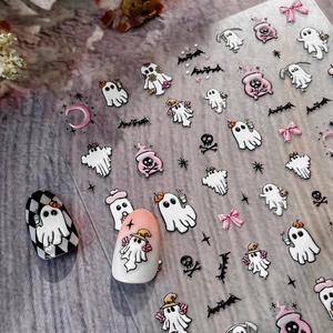 5D embossed Halloween nail art stickers featuring cute ghosts pumpkins and bats