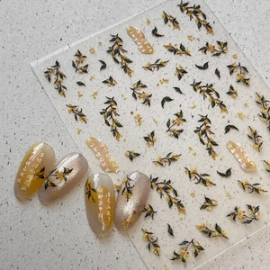 Adesivi Per Unghie In Stile Cinese Con Fiori Di Osmanto E Calligrafia Decalcomanie Floreali 3D In Foglia D'Oro Per Donna