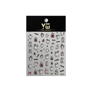 3D embossed Halloween nail art stickers with ghost, bat and skull designs on YT6715 sheet