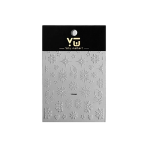 5D embossed white snowflake nail stickers featuring 3D winter patterns for nail art decoration