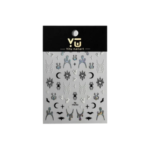 Halloween nail art stickers with black spiders, bats and ghosts on white background