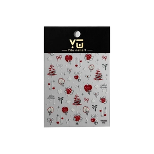 Stickers ongles 5D Noël avec reflets argentés et motifs de pommes festives
