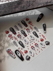 5D embossed Halloween nail stickers with 3D vampire, ghost, and pumpkin relief details