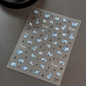 Blue and purple jelly pumpkin nail stickers with black stars for Halloween nail art decor
