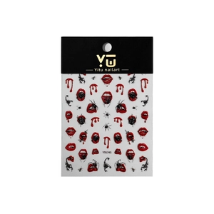 Halloween relief nail stickers with 3D red lips and spider patterns on card packaging